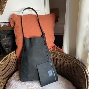 Black nubuck suede genuine leather hobo shoulder bag